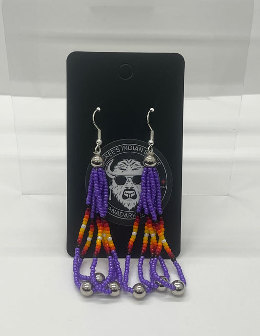 Large Beaded Earrings, Purple