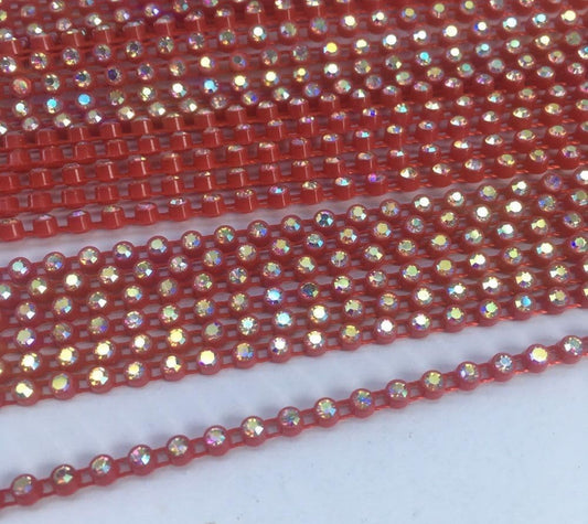 Rhinestone Banding; SS6 AB Red (per yard)