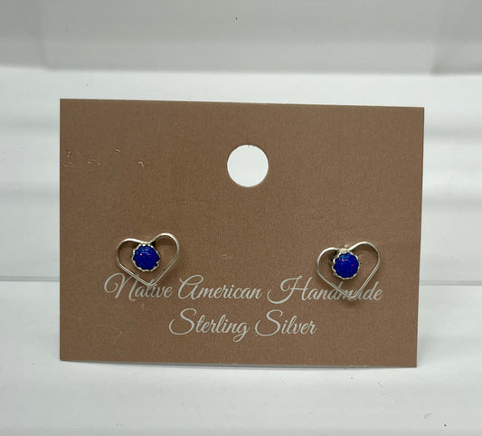 Small Lapis Lazuli and Sterling Silver Heart Shaped Earrings
