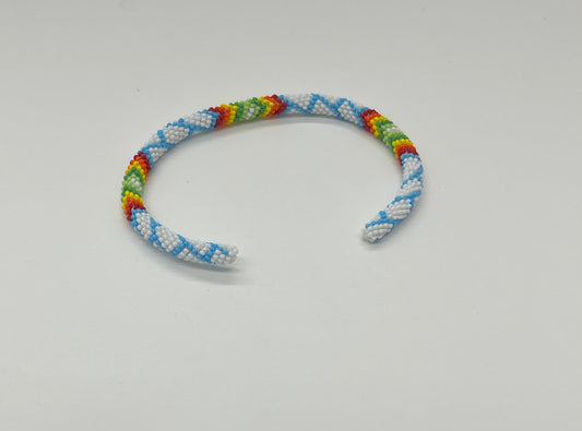 Beaded Bracelet; White with Baby Blue