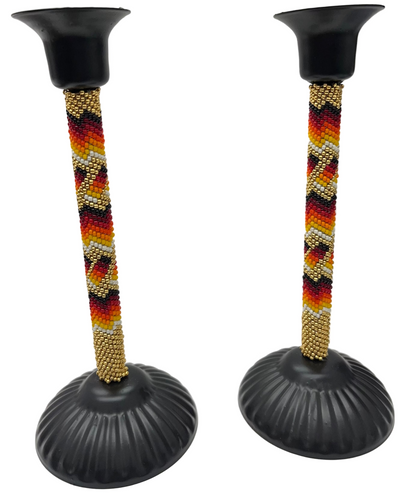 Beaded Candle Sticks; Gold (set of 2)