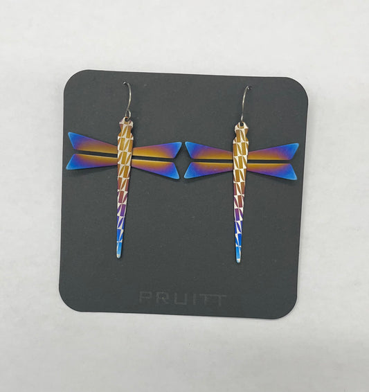 Pat Pruitt Dragonfly Titanium Earrings Bronze and Blue Iridescent