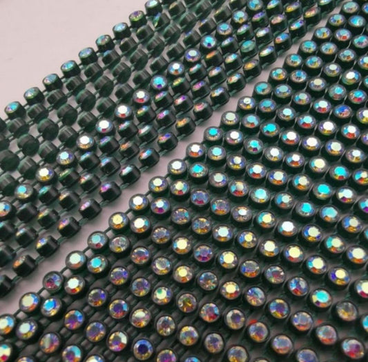 Rhinestone Banding; SS6 AB Forest Green (per yard)