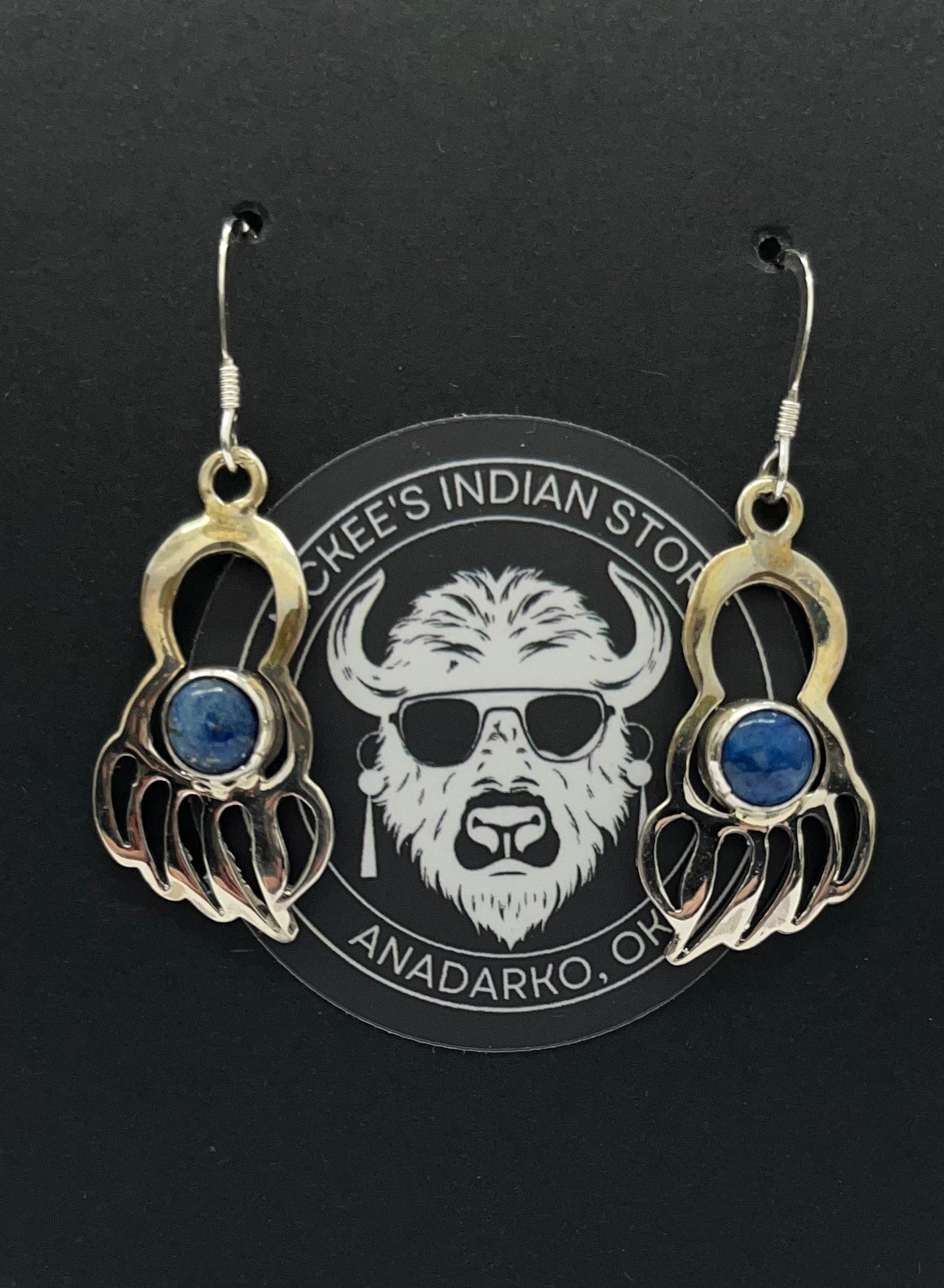 Denim Lapis Lazuli and Sterling Bear Claw Earrings