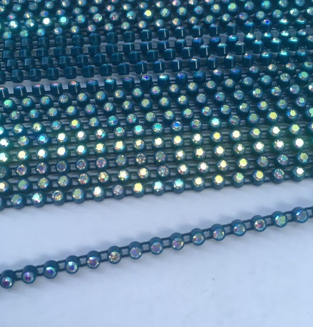 Rhinestone Banding; SS6 AB Teal (per yard)