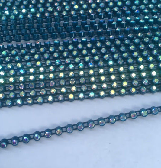 Rhinestone Banding; SS6 AB Teal (per yard)