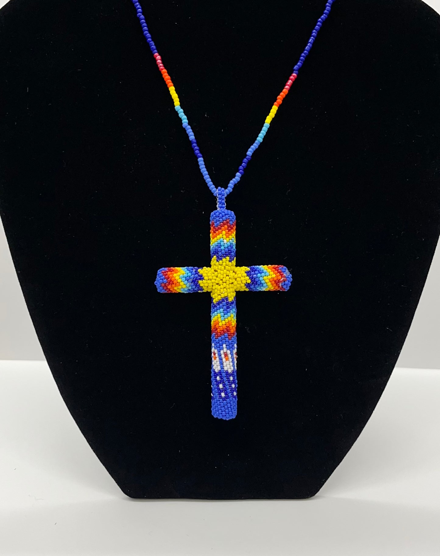 Beaded Cross; Royal Blue and Gold