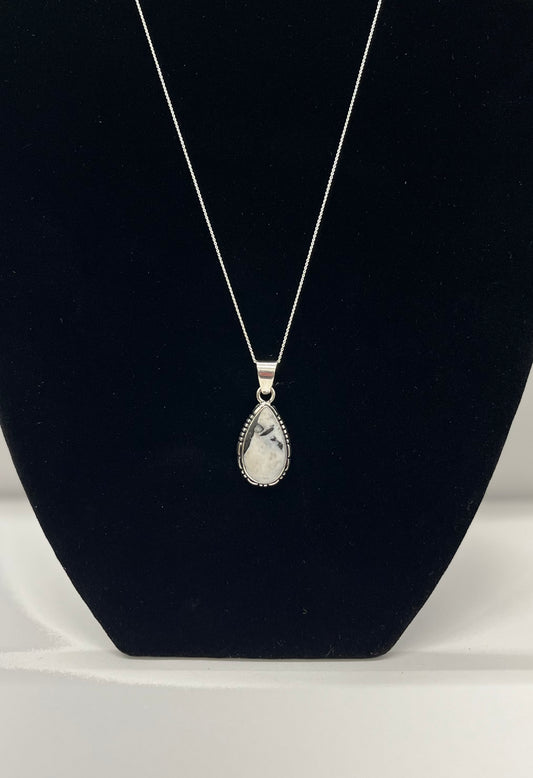 White Buffalo Turquoise and Sterling Silver Pear Shaped Pendant with chain