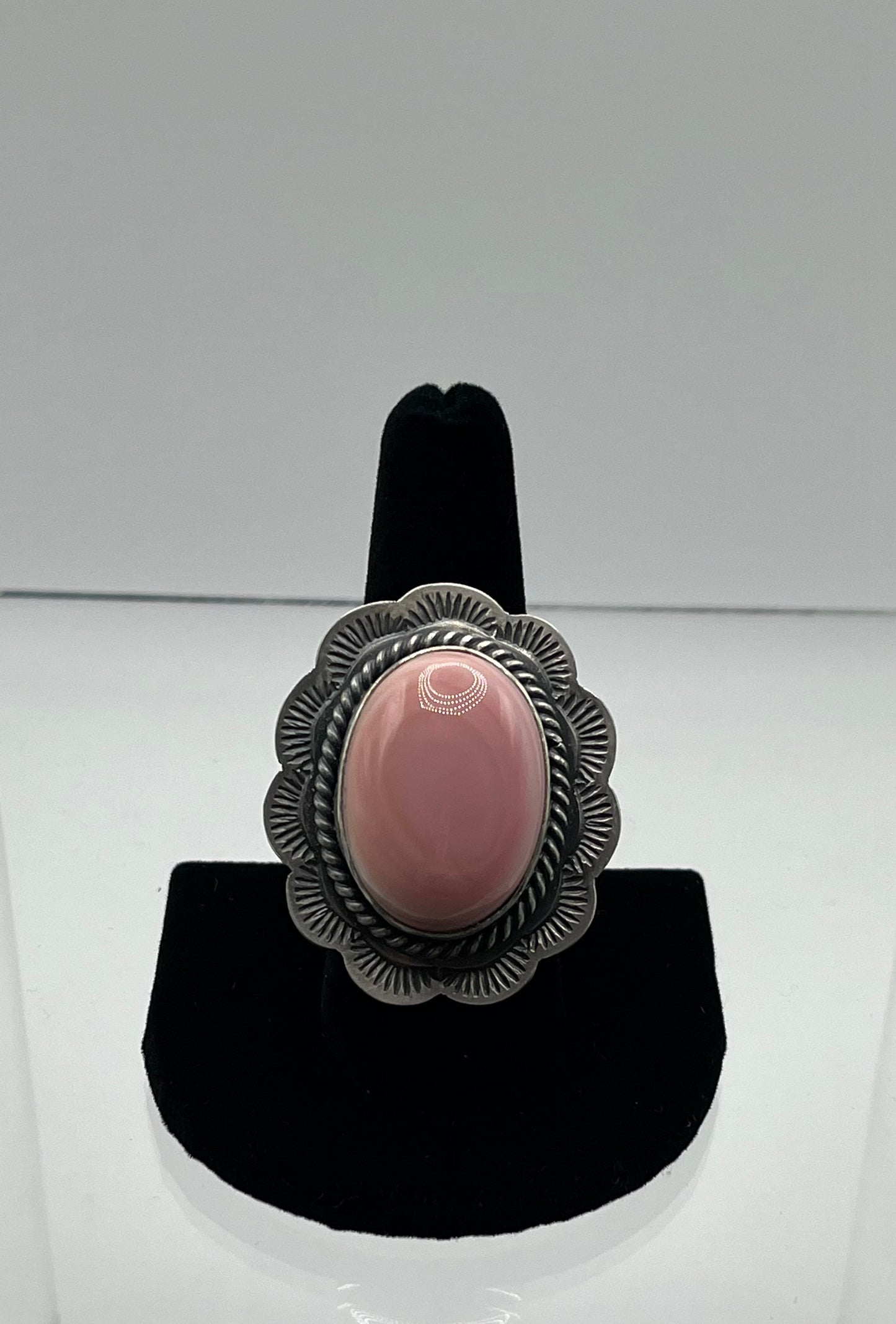 Pink Conch and Sterling Silver Ring 8.5