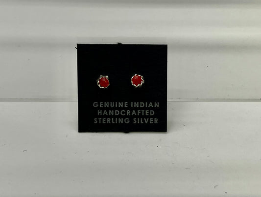 Petite Coral and Sterling Silver Stud Earrings
