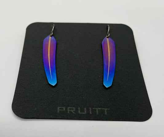 Pat Pruitt Titanium Small Feather Earrings Purple with Blue Tips