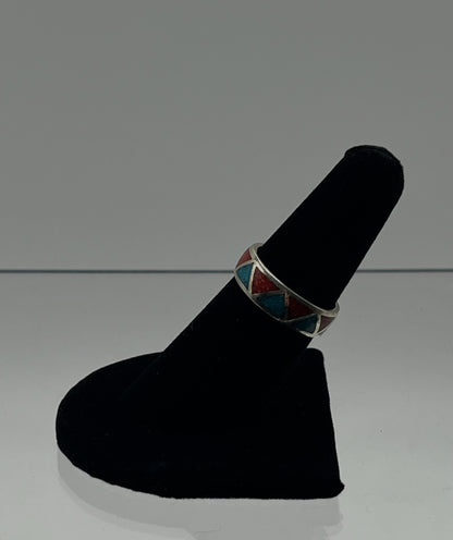 Turquoise, Coral and Sterling Silver Band