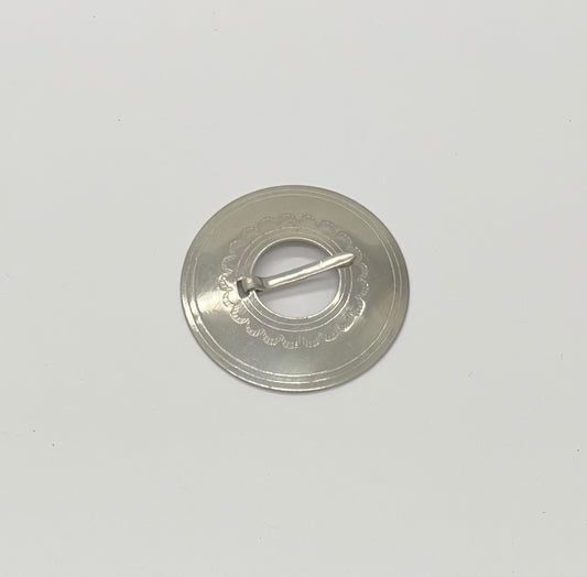 German Silver Scarf Slide Stamped, Round 1.75”