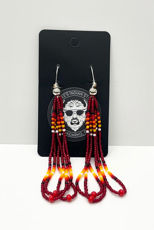 Long Beaded Earrings; Dark Red