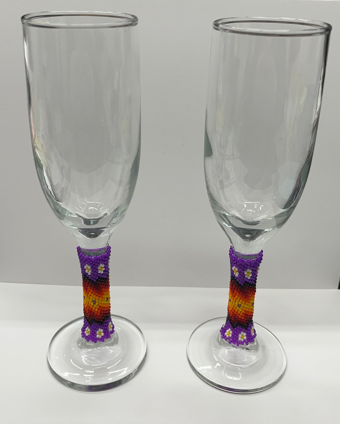 Beaded Champagne Flutes; Purple (set 2)