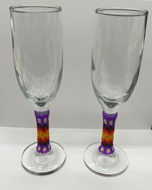 Beaded Champagne Flutes; Purple (set 2)