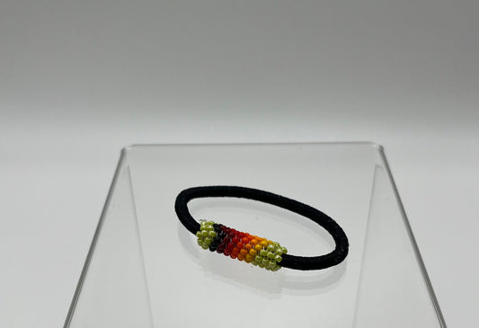 Beaded Hair Tie; Black with Light Green Beadwork