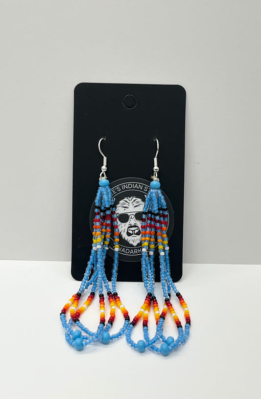 Long Beaded Earrings; Light Blue