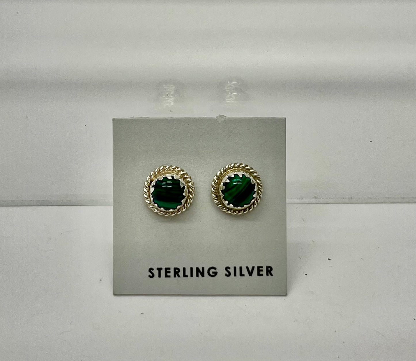 Petite Malachite and Sterling Silver Earrings