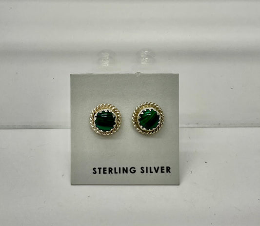 Petite Malachite and Sterling Silver Earrings