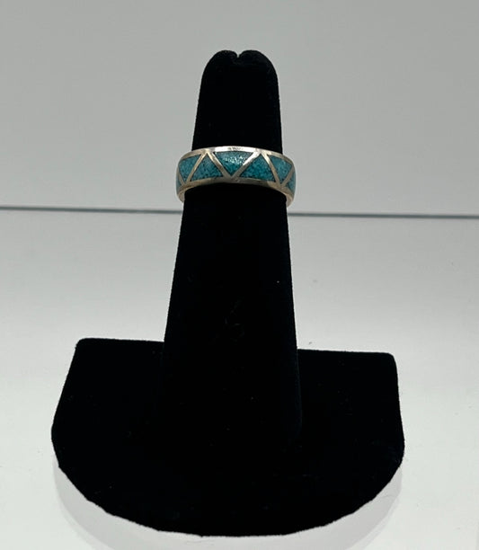 Turquoise and Sterling Silver Band; Size 5