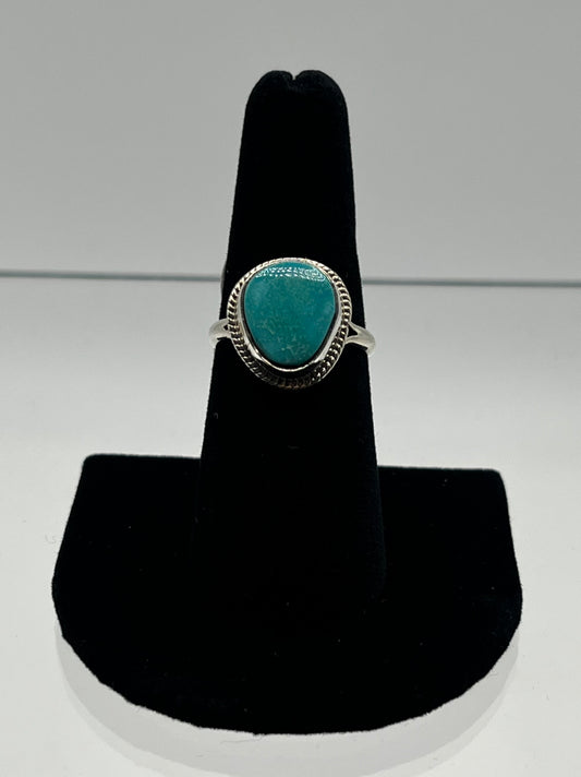 Small Crow Springs Turquoise and Sterling Silver Ring; Size 7