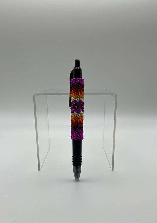 Beaded Pen; Fuchsia with Floral Detail