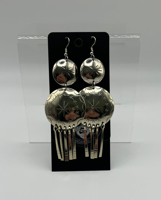 German Silver, Stamped Long Shield Earrings