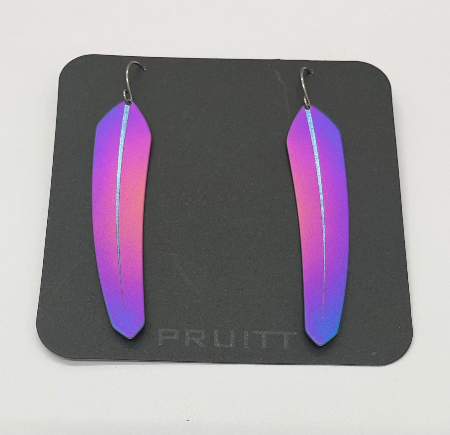 Pat Pruitt Titanium Large Feather Earrings Fuchsia and Purple