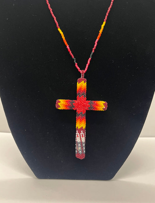 Beaded Cross; Red and Yellow