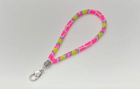 Beaded Wristlet Keychain; Neon Pink