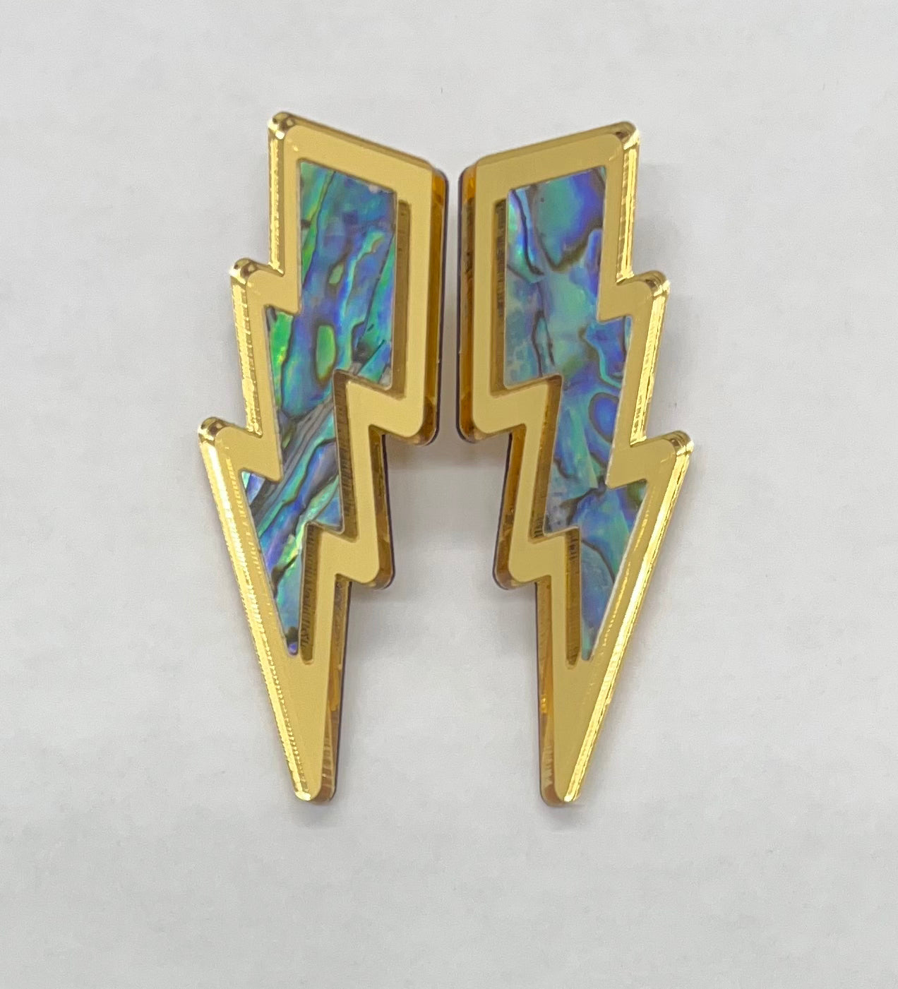 Lightning Bolt earrings gold acrylic and Abalone – McKees’s Indian Store