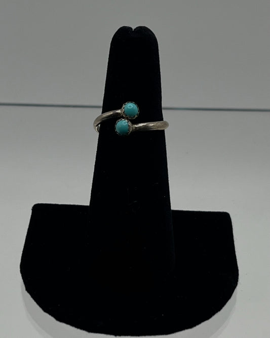 Petite Turquoise and Sterling Silver Bypass; Size 6.5