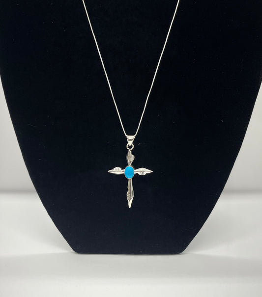 Turquoise and Sterling Silver Cross Pendant with chain