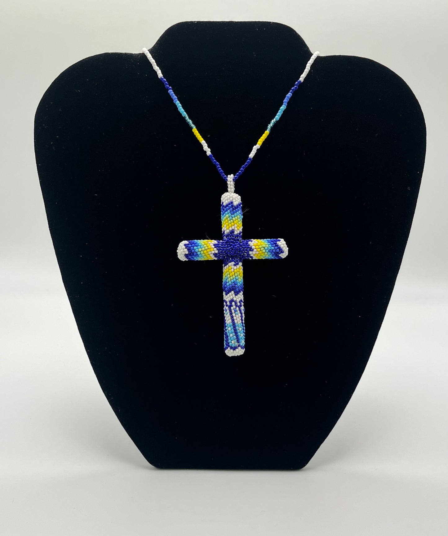 Beaded Cross; Royal Blue, White