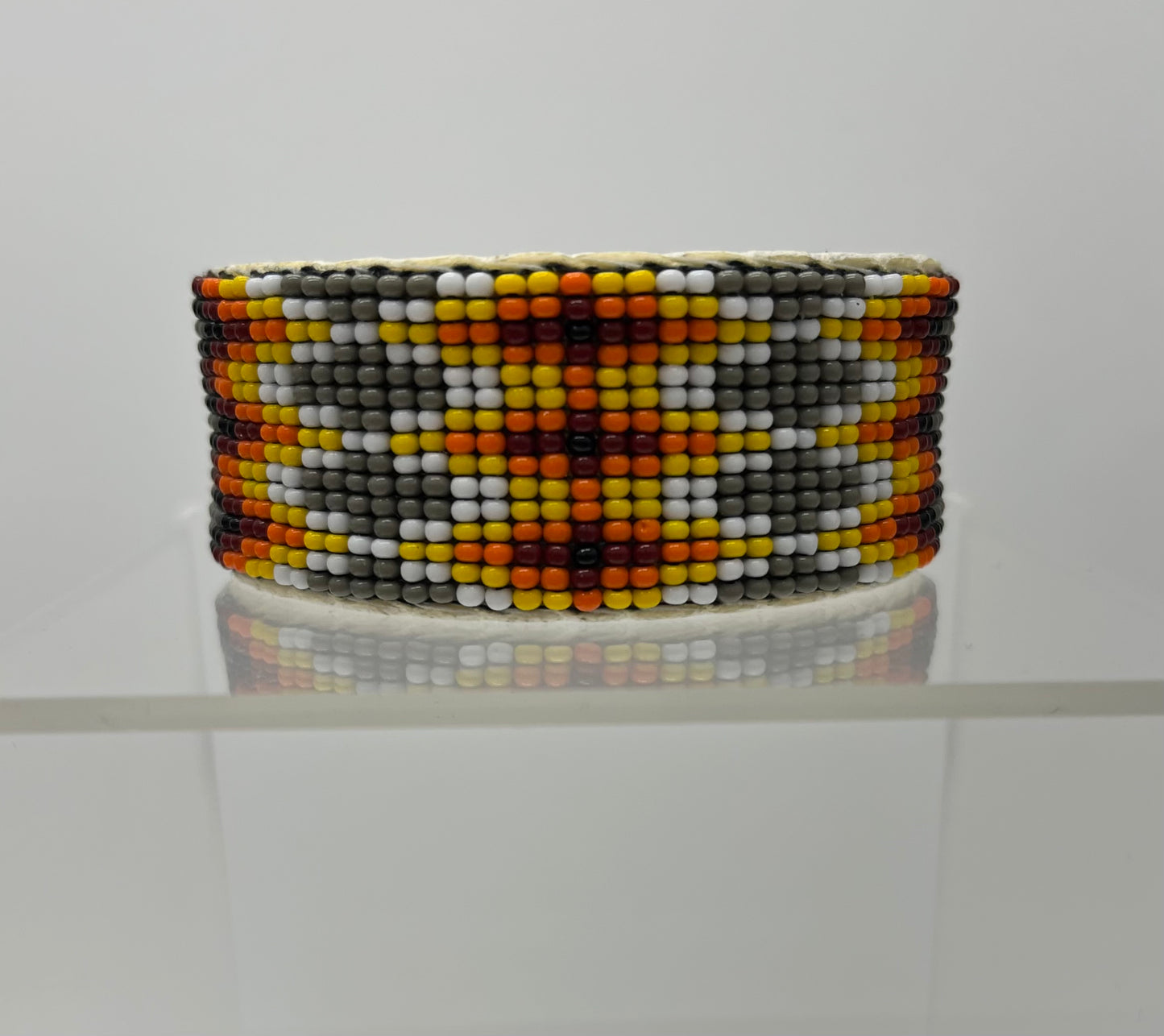 Large Beaded Cuff Bracelet; Grey