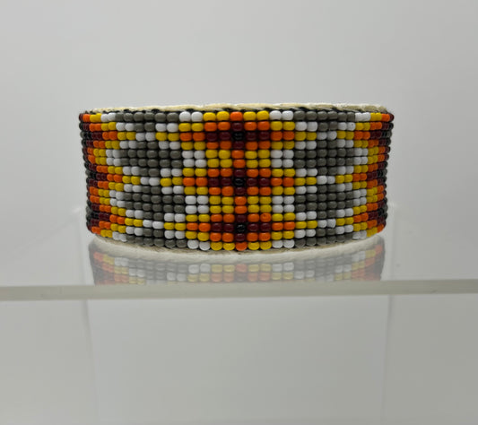 Large Beaded Cuff Bracelet; Grey