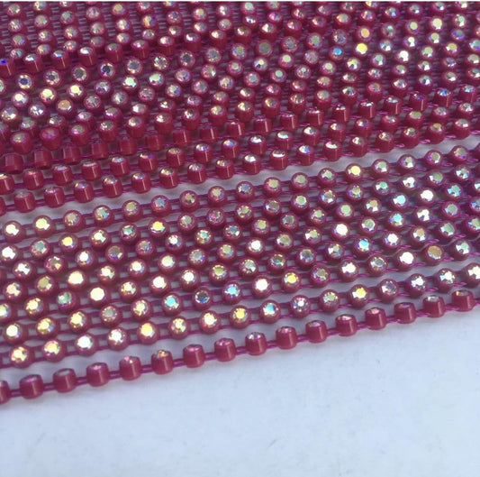 Rhinestone Banding; SS6 AB Rose Red (per yard)