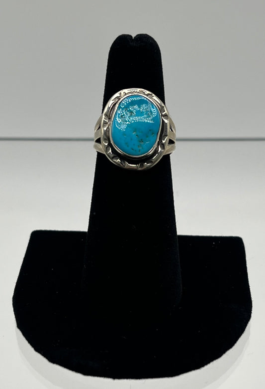 Blue Turquoise and Sterling Silver Ring; Size 6
