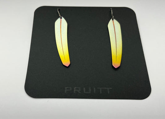 Pat Pruitt Titanium Small Feather Earrings with Yellow and Pink Tips