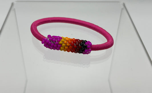 Beaded Hair Tie; Hot Pink