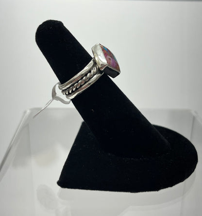 Pink Dahlia Turquoise and Sterling Silver Ring 5.25
