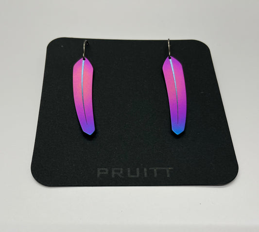 Pat Pruitt Titanium Small Feather Earrings Pink with Purple Tips