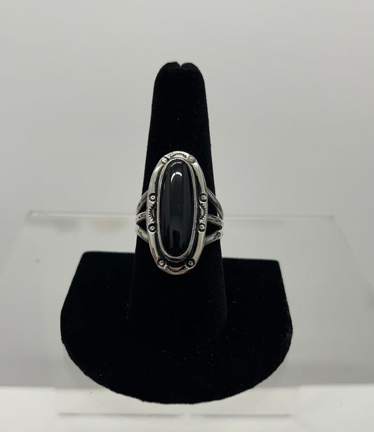 Onyx and Sterling Silver Oval Shaped Ring 9.75
