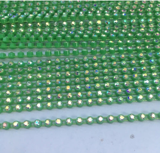 Rhinestone Banding; SS6 AB Grass Green (per yard)