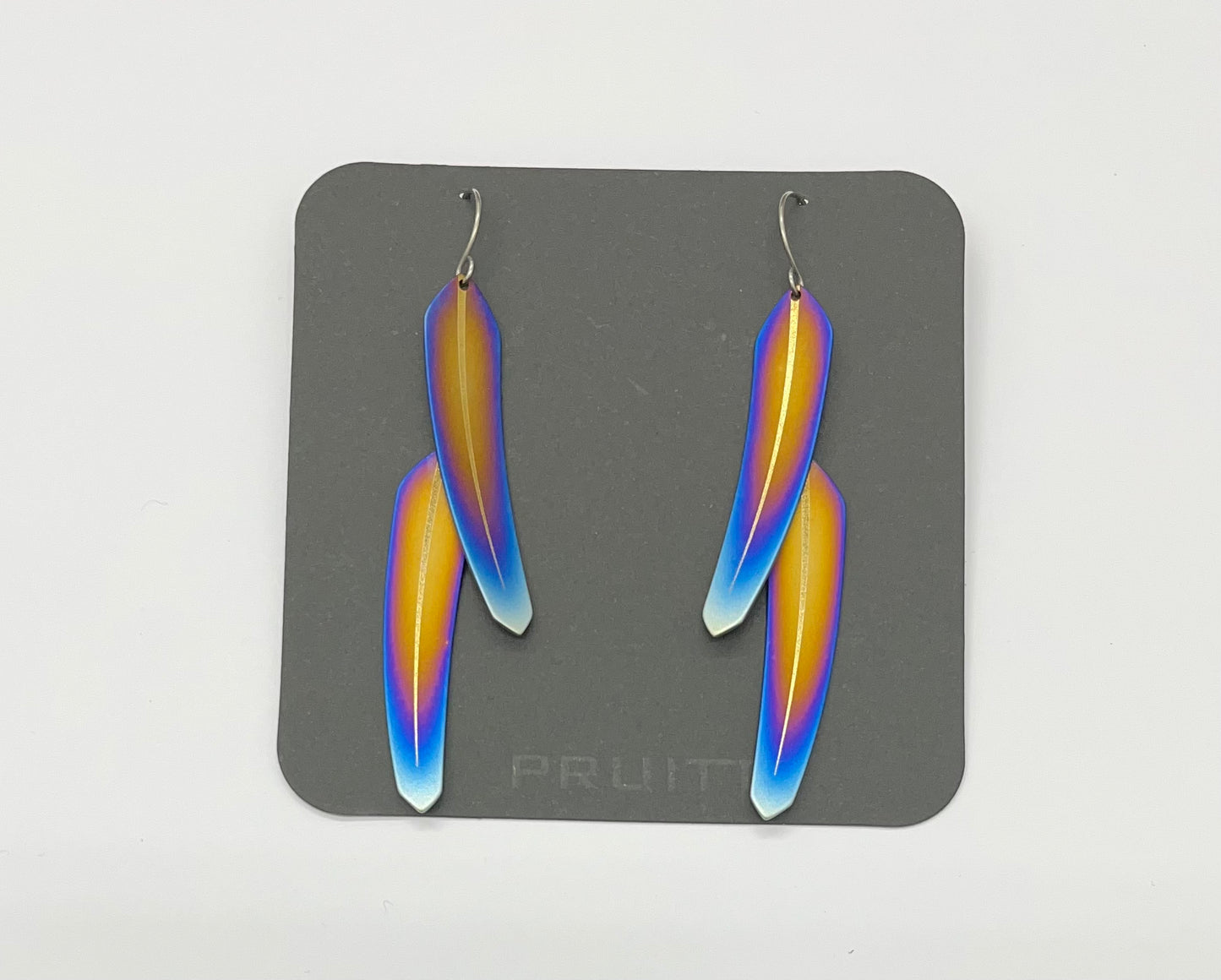 Pat Pruitt Titanium Small Double Feather Bronze, Blue and Purple