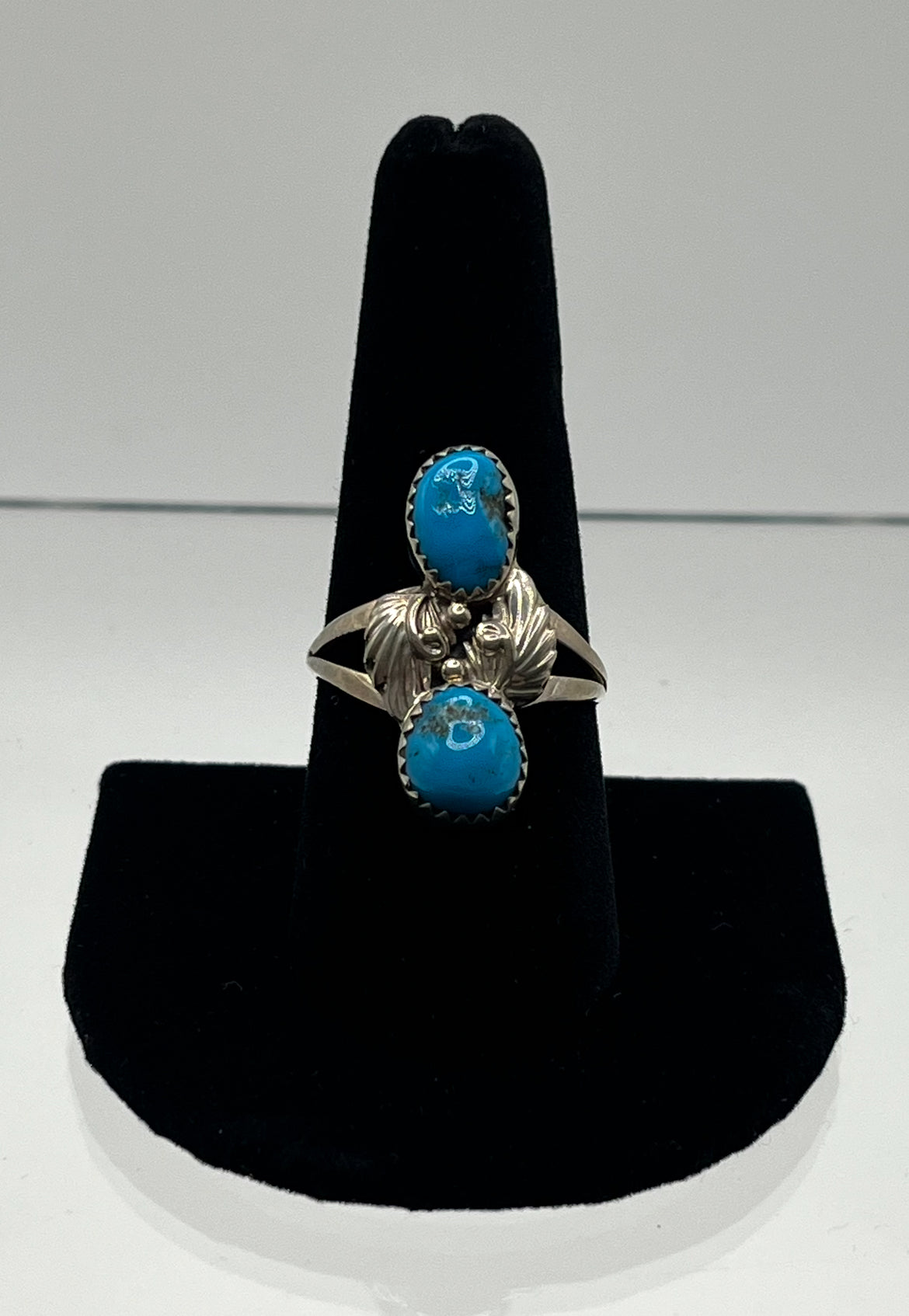 Double Stone, Blue Turquoise and Sterling Silver Ring; Size 10
