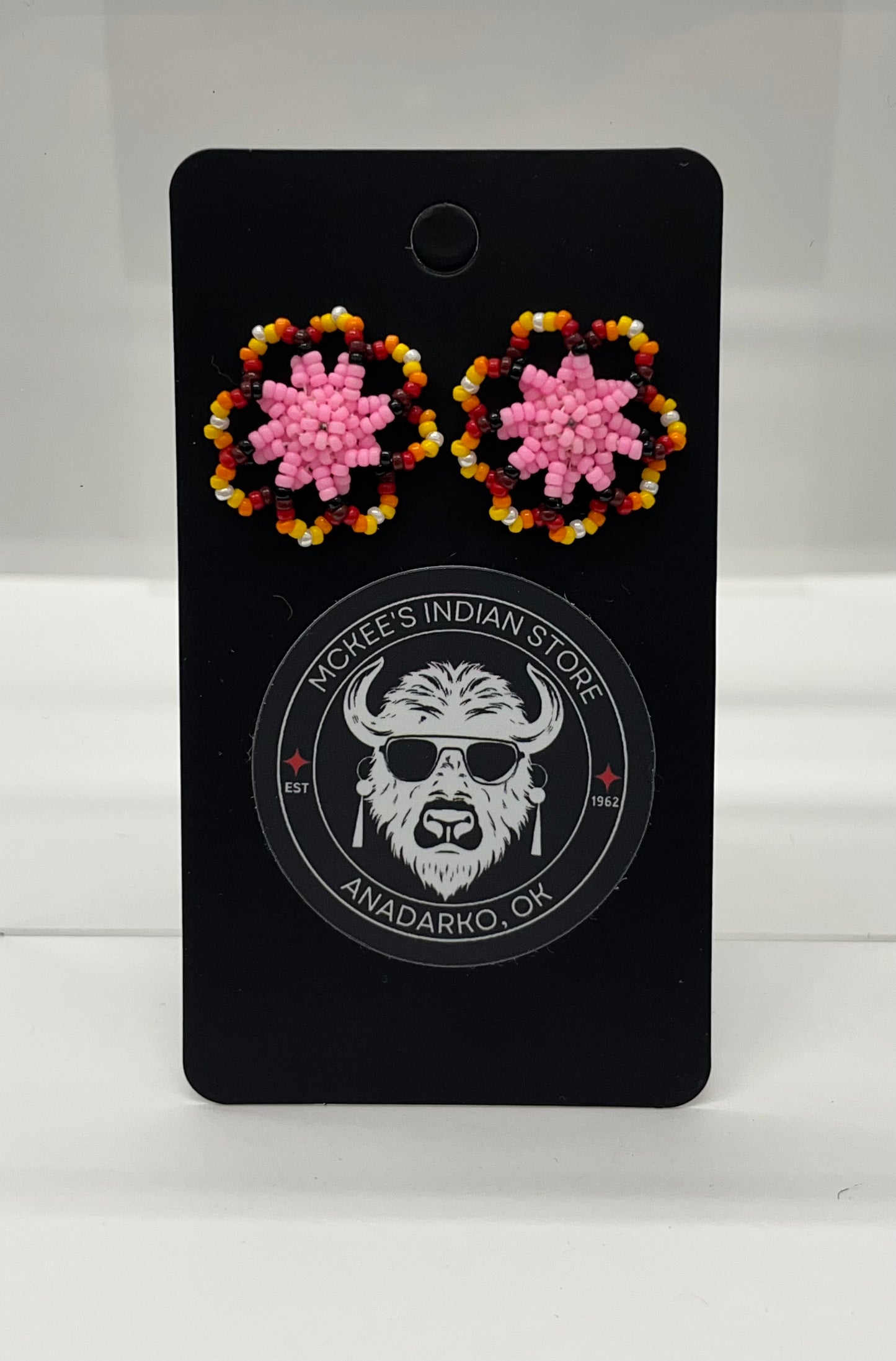 Beaded Floral Earrings; Pink