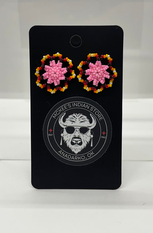 Beaded Floral Earrings; Pink