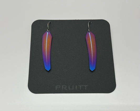 Pat Pruitt Titanium Small Feather Earrings Burnt Orange with Blue Tips